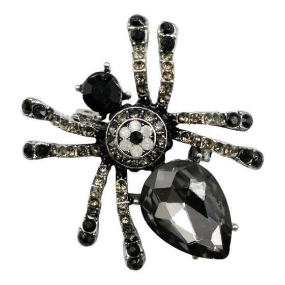 Venetti collection, Oxidised Rhodium colour plated, spider design brooch with genuine crystal stones.
