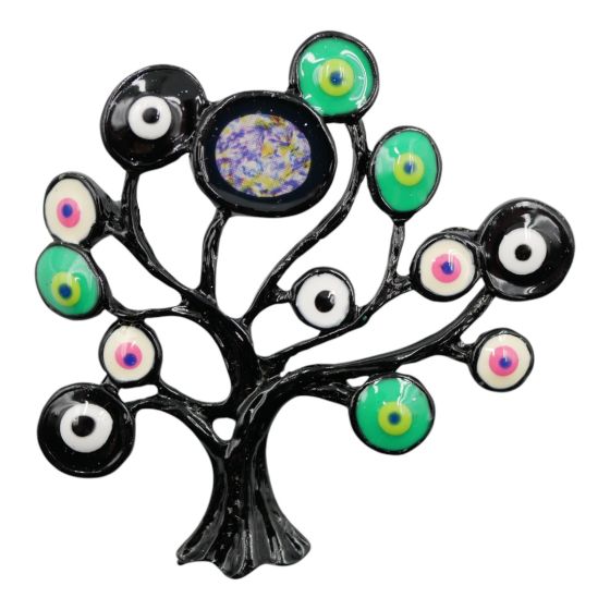 Venetti collection, Black colour plated tree of life design brooch with coloured enamelling.
