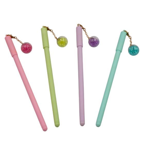 Plastic pens, decorated with crystal ball pendant.
Measuring approx 17cm.
Pack of 12, assorted.