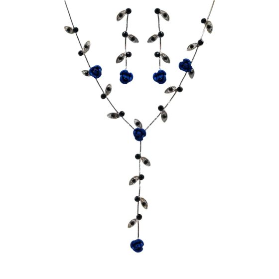 Venetti collection, Silver colour plated, flower design necklace and matching pierced, drop earring set with genuine crystal stones.
