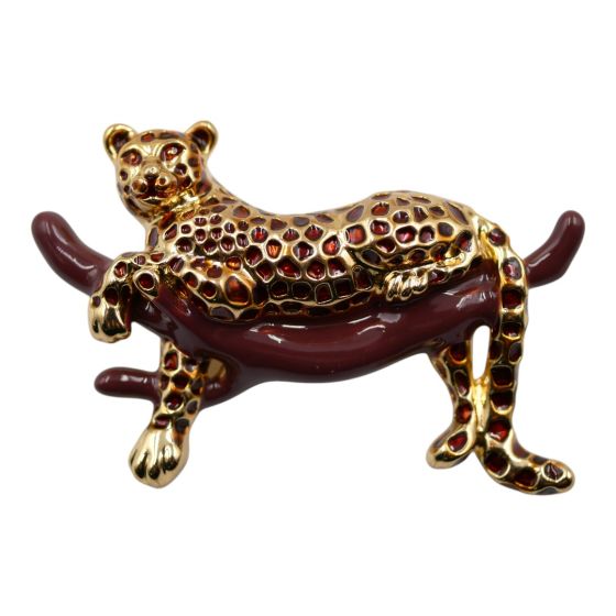 Venetti collection, Leopard design brooch with coloured enamelling.
