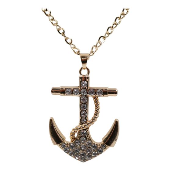 Gold or Rhodium colour plated XXL anchor design pendant with genuine Clear crystal stones
