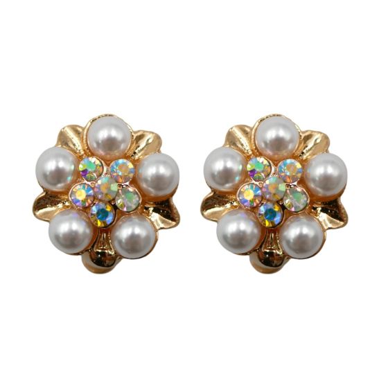 Diamante & Pearl Flower Clip on Earrings