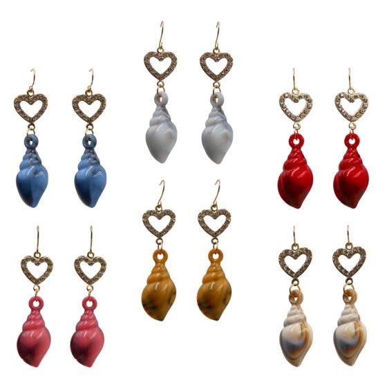 Assorted Diamante Heart & Seashells Drop Earrings