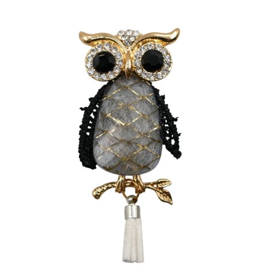 Diamante Owl Brooch with Tassels