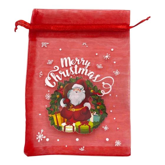 Christmas  organza drawstring pouches .

Available in  red with a Christmas Santa  design.

Comes 12 pcs in a pack .

Minimum purchase is 3 packs .

Discount available in quantity .

See link below for other designs in this  product .