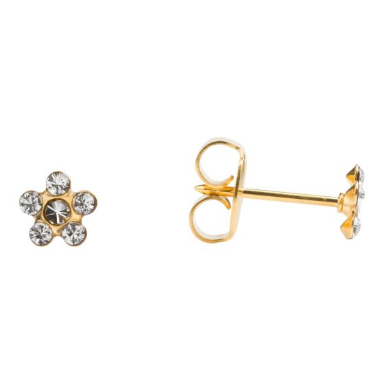 Studex Gold plated stainless steel, sensitive daisy April birthstone stud earrings.
Sensitive range are hypo-allergenic and ideal for sensitive ears.
