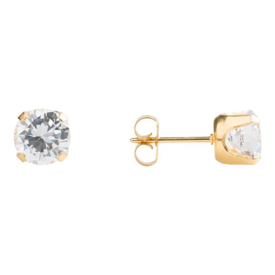 Studex Gold plated stainless steel, sensitive stud earrings with Clear cubic zirconia stones.
Sensitive range are hypo-allergenic and ideal for sensitive ears.
Measuring 7mm in diameter.
