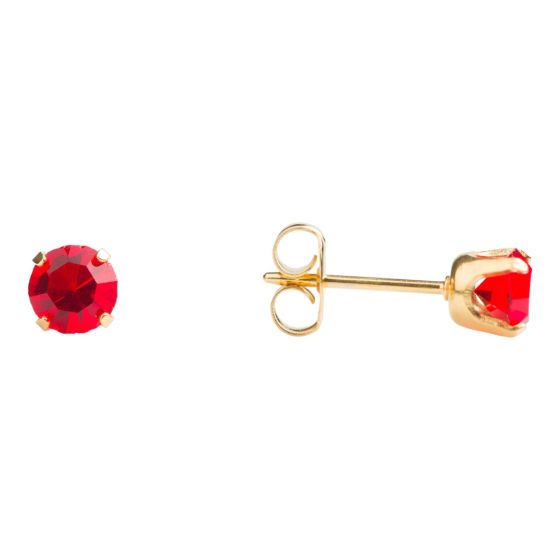 Studex Gold plated stainless steel, sensitive July birthstone stud earrings with Ruby cubic zirconia stones.
Sensitive range are hypo-allergenic and ideal for sensitive ears.
Measuring 5mm in diameter.
