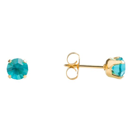 Studex Gold plated stainless steel, sensitive December birthstone stud earrings with Blue Zircon cubic zirconia stones.
Sensitive range are hypo-allergenic and ideal for sensitive ears.
Measuring 5mm in diameter.
