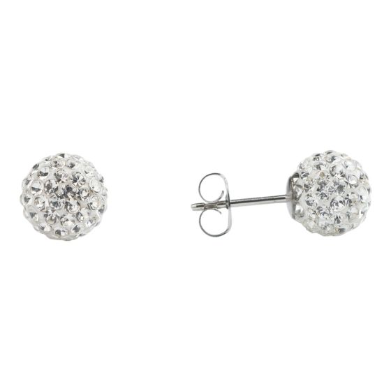 Studex stainless steel, sensitive fireball stud earrings with Clear crystal stones.
Sensitive range are hypo-allergenic and ideal for sensitive ears.
Measuring 8mm in diameter.
