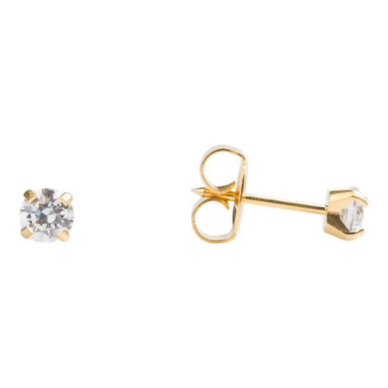 Girls studex tiny tips, Gold plated stud earrings with Clear cubic zirconia stones.
Sensitive range are hypo-allergenic, sterilised and ideal for sensitive ears.
