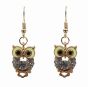 Pierced Diamante & Enamel Owl Drop Earrings (55p Per Pair)