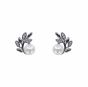 Rhodium plated sterling Silver stud earrings with Clear cubic zirconia stones and fresh water pearls.
