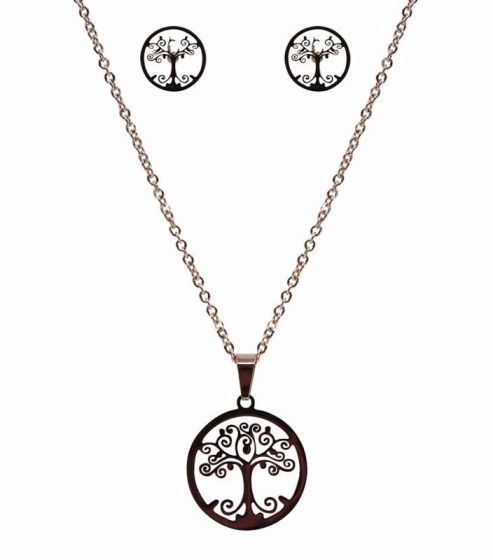 Stainless Steel Tree Of Life Pendant & Pierced Stud Earring Set (£1.80 Each)