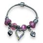 Ladies  Diamante Heart And Bead Charm bracelet-(£2.20 Each )