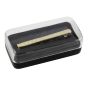 Black plastic tie bar box, with clear acrylic lid.
Measuring approx 7.5cm x 4cm x 2.5cm.
Pack of 12.

* Tie bar not included.