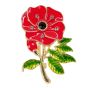 Gold or Rhodium colour plated poppy design brooch with Red and Green coloured enamelling, genuine Clear and Jet crystal stones.