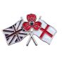 Venetti collection, Gold colour plated  poppy design brooch with coloured enamelling. remembrance day poppy day lest we forgot remember the fallen union jack flag England flag st Georges flag 
