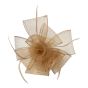 Ladies mesh flower fascinator decorated with feathers.
Comes with a detachable satin covered headband and a Rhodium colour plated concord clip.