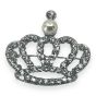 Gold or Rhodium colour plated crown design brooch with genuine Clear crystal stones and a imitation White pearl.
