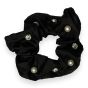 Ladies Black matt satin scrunchies with Cream imitation pearls and genuine Clear crystal stones.
