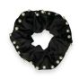 Ladies Black satin scrunchies with Cream imitation pearl beads.
