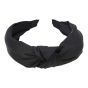 Wide Black Satin alice band covered with a plain satin fabric with a centred knot.