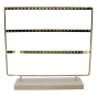 Gold colour plated metal, 3 tier earring display stand with a real wood base.
