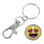 Rhodium colour plated emoji design trolley coin keyrings with Yellow, Pink and Black enamelling.
