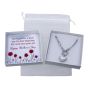 Boxed Mothers day T bar pearl heart bracelet gift set.
Set includes a Gold or Rhodium colour plated t bar bracelet decorated with a imitation pearl heart.