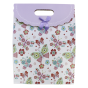 large butterfly and floral print gift bags with a satin bow and velcro fastening.
