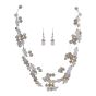 Ladies occasion set includes Peach embossed floral design evening scarf, and matching glass bead and faceted glass bead necklace and pierced drop earrings set.
