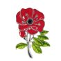 Gold or Rhodium colour plated poppy design brooch with Red and Green coloured enamelling, genuine Clear and Jet crystal stones.