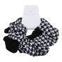 Cotton feel houndstooth and plain scrunchie set.
