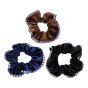 Velvet scrunchies decorated with a houndstooth trim.
