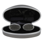 Links egg gunmetal cufflink box with a Black velvet and Black satin interior.
