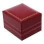 Burgundy leatherette card earring box, decorated with a Gold colour trim, White velvet and White Satin interior.
