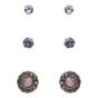 Gold colour plaited, pierced stud earring set with genuine Clear crystal stones and Pink cat eye stones.