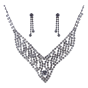 Rhodium colour plated necklace and pierced drop earrings set with genuine Clear crystal stones.
