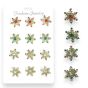 Assorted  Christmas snowflake brooches.

Available in   colour plating .

Available in 3 colours . Red ,Red /cry /green multi ,Green ,and Clear.

Sold as a pack of 12 assorted  per colour on a display card for easy sale .