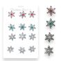 Assorted  Christmas snowflake brooches.

Available in Rhodium or Gold colour plating .

Available in 3 colours . Red ,Red /cry /green multi ,Green ,and Clear.

Sold as a pack of 12 assorted  per colour on a display card for easy sale .

Discount a