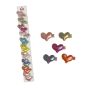 Girls Iridescent heart on a ribbon covered concord clip .

Available in yellow ,Baby pink ,Baby blue ,Fuchsia Pink ,Lemon ,Orange Lilac and White .

Sold as a pack of of 10 pairs assorted.

Comes on a clip strip for easy sale .