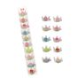 Girls transparent crown  filled with sequins with assorted flower motif on a ribbon covered concord clip.

Available Sold as a pack of 10 assorted on a clip strip for easy sale .in assorted summer colours .