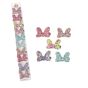 Girls fabric glitter bow on a ribbon covered concord clip.

Available in 5 assorted colours on a clip strip for easy sale .

Sold as a pack of 10