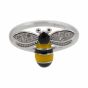 Rhodium colour plated bee design ring with Clear cubic zirconia stones, Yellow and Black enamelling.