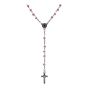 Rhodium colour plated rosary bead necklace with wood beads.