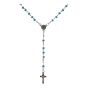 Rhodium colour plated rosary bead necklace with wood beads.