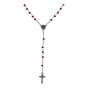 Rhodium colour plated rosary bead necklace with wood beads.