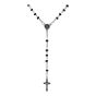 Rhodium colour plated rosary bead necklace with wood beads.